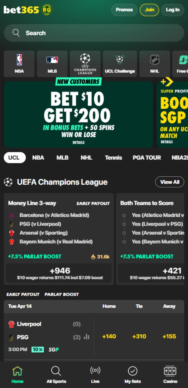 Locate and click the download button for the Bet365 app Android.