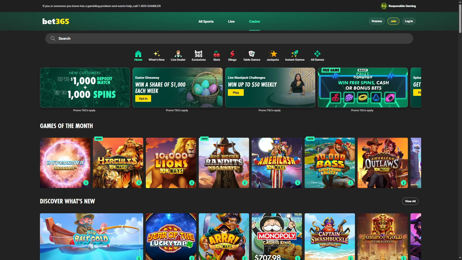 Navigate through the available gambling categories within the Bet365 for the PC version.