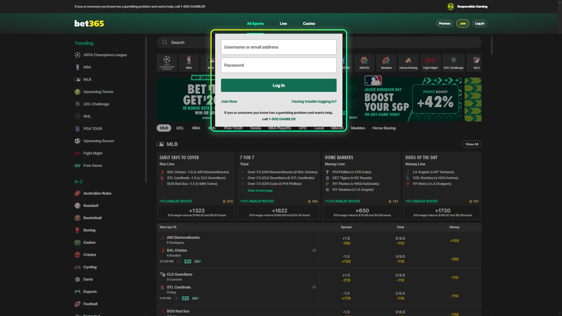 Access your account or complete registration to use Bet365 for PC.