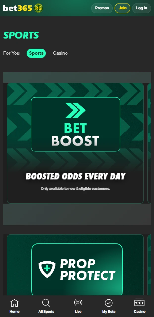 Activate generous bonuses and promotions in the official Bet365 app.