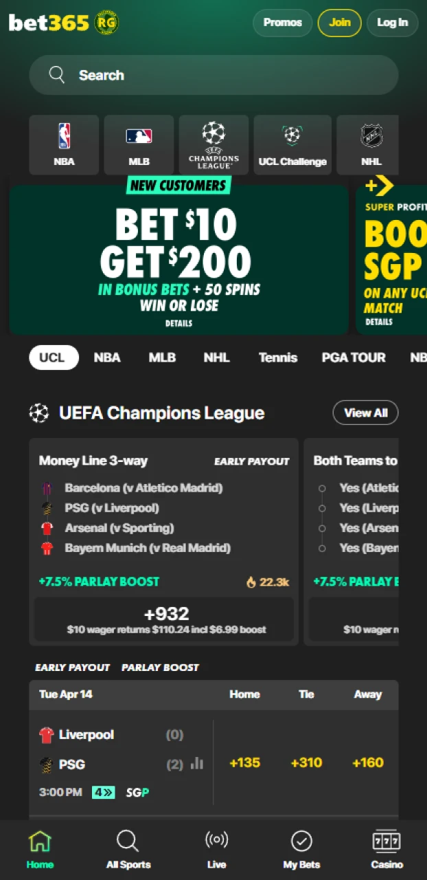 Explore the best betting options in the Bet365 app.