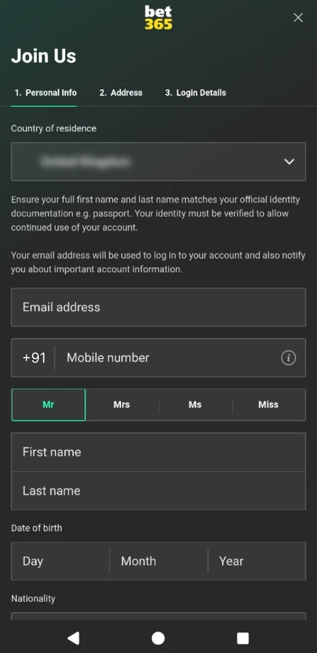Register a new account in the Bet365 app to start playing.